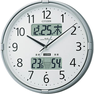 Rhythm Citizen 4FY618-019 Wall Clock, Radio Clock, Thermometer, Hygrometer, Warning Sound, Silver, 10.8 x 2.0 inches (27.5 x 5.0 cm)