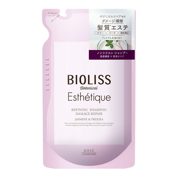 SALON STYLE KOSE Bioliss Botanical Esthetic Refining Shampoo (Damage Repair) Refill 400mL For moist and soft damaged and stiff hair Jasmine & Freesia scent Refill 400ml