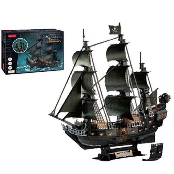 3D Puzzle Big Ship Series L522h Premium Model Pirate Black Beard Queen Apricot Revenge LED 293 Pieces