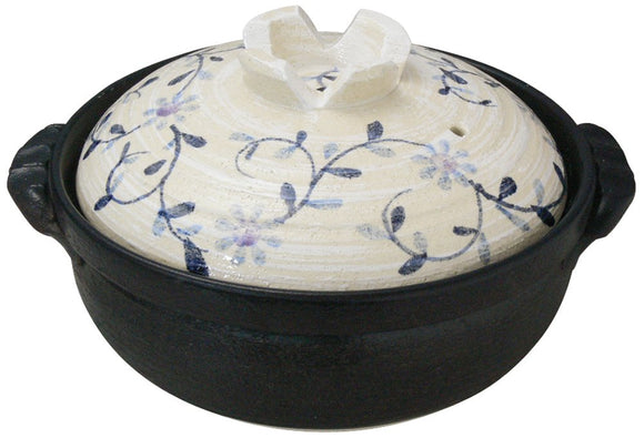 Banko Ware Ceramic Processed IH-Compatible Pot, No. 8, For 3 - 4 People, Dyed Arabese, 3080-1854
