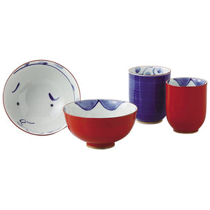 Saikai Pottery Hasami Ware 11521 Rice Bowl and Teacup Pair Set (Comes in a decorative box), Okame/Hyotoko