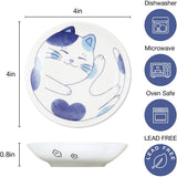 HAKONE YOSEGI Japanese Small Plate Set Ceramic Cute Cats Design Appetizer Dessert Sushi Sauce 3.94 x 0.8 Inches Set of 4