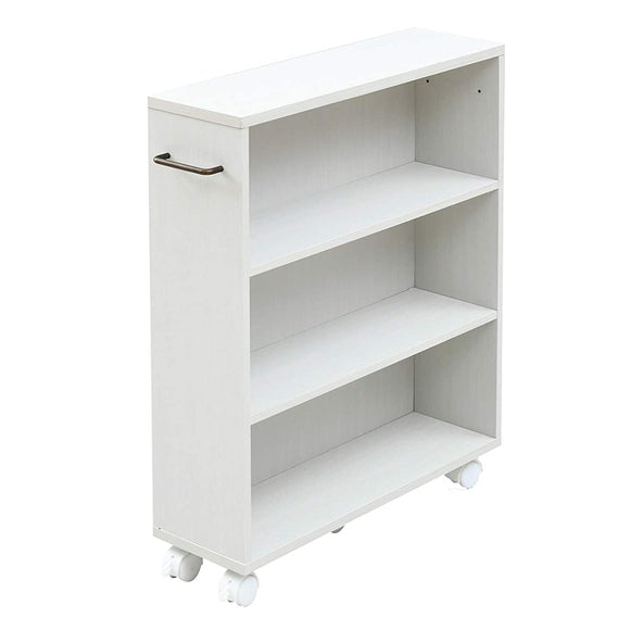 Yamazen Bookshelf Slim (Bookshelf with casters) Width 17 x Depth 55 x Height 68.5 cm Handle left and right can be replaced OK Comic (manga) Storage guide 105 books Assembly White CCW-7055CR (JW)