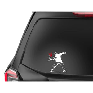 Kind Store Car Sticker Car Rear Window Decal Morotov Guy Banksy Flower Large White M834-L-W