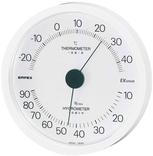 Empex Meter, Thermo-Hygrometer, Exceed ThermometerHygrometer, Wall Mounted, Made in Japan, White TM-2301