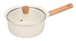 Pearl Metal HB-5255 Single-Handle Pot, 7.1 inches (18 cm), Ceramic Treatment, IH Compatible, Wood Handle, Spill Resistant, White