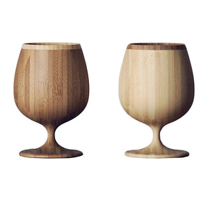 RIVERET RV-117WB Vessel Glass Brandy, 8.5 fl oz (250 ml), Pair Set, Bamboo, Dishwasher Safe, White/Brown