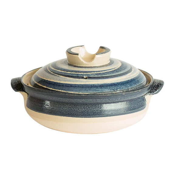 Saji Pottery Blue 8.7 inches (22 cm) Banko Waki Soil Pot No. 7 Kakuo Brush Grain 32-605