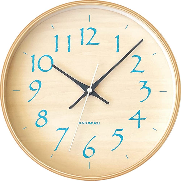 KATOMOKU plywood clock 21 radio wave clock sweep (continuous second hand) km-120LBRC 10.0 inches (252 mm) (light blue)