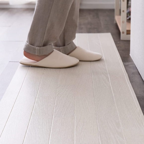 Hagiwara Cushioned Flooring Kitchen Mat, Approx. 23.6 x 70.9 inches (60 x 180 cm), Wood Grain, White, Wipeable, Flameproof, Antibacterial, Mildew Resistant, Anti-Slip, Cuttable