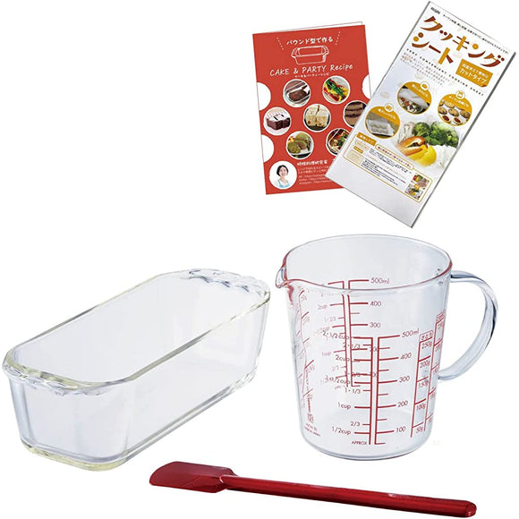 HARIO HSK-2008-R-CP Heat Resistant Glass Sweets Deli Kit + Recipe Supervised by Marie Wakana, Red, Made in Japan