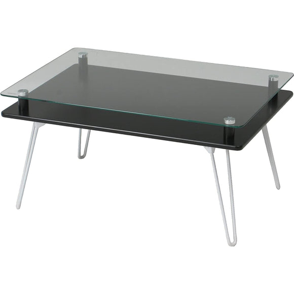 Fuji Trading Folding Low Table Width 70cm Black Tempered Glass Claris 87769