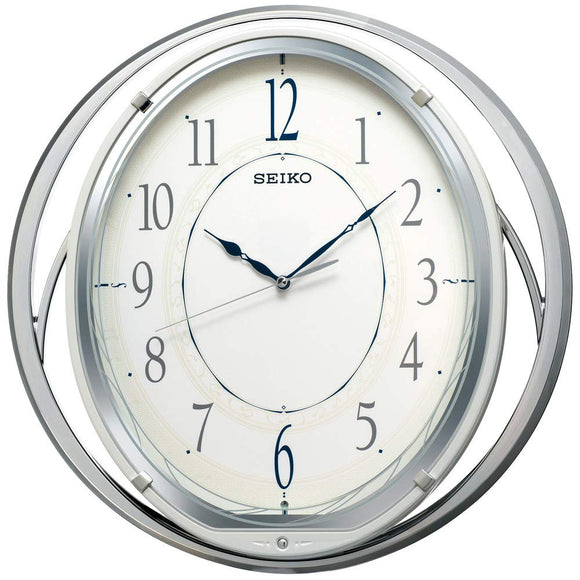 Seiko Clock AM262W Wall Clock, White Pearl, Product Size: 15.0 x 14.8 x 2.5 inches (38.0 x 37.7 x 6.4 cm), Radio Waves, Analog, Melody, Decorative Pendulum