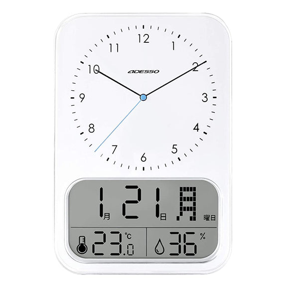 ADESSO AL-701 Wall Clock, Radio, Analog, Temperature, Humidity, Calendar Display, White