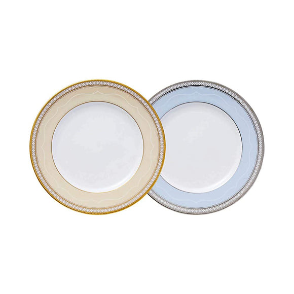 Noritake P97311/4945-57 Noritake Plate, Color Changing Set, 8.7 inches (22 cm), Trefolio Gold and Platinum, 2 Pieces, Gold, Platinum, Bone China