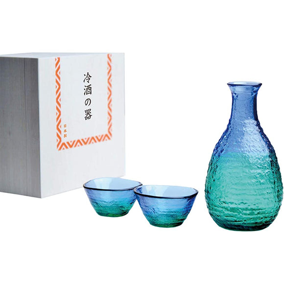 Toyo Sasaki Glass Sake Cup, Blue, Green, Coral, Sea, Made in Japan