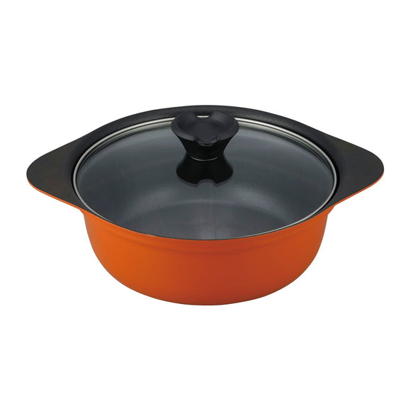 Wahei Freiz PR-7679 Two-Handed Pot, Tabletop Pot, 7.1 inches (18 cm), IH Compatible, Pot-Style, Fluororine Resin Treatment, Petite Pan, Orange