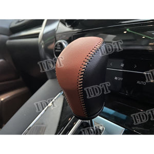 Leather Shift Knob Cover for Alphard Vellfire with Mini Waist for 30 Series, Genuine Leather, Hand Knitted, Interior, Custom Parts Cover, Toyota New Model, Early and Late Models (Brown x Black)