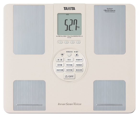 Tanita BC-202 WH Body Composition Meter, Audio, Made in Japan, White with Voice Guidance Included (English Language Not Guaranteed)