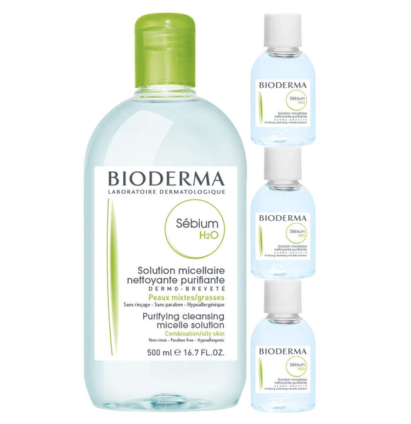 BIODERMA Sebium H2O D 500mL + 60mL Set Cleansing Liquid Pore Cleansing Water Makeup Remover Acne Sensitive Skin Oily Skin Mixed Skin Moisturizing Additive-free Oil-free Weakly Acidic Trial Kit Men's Cosmetics