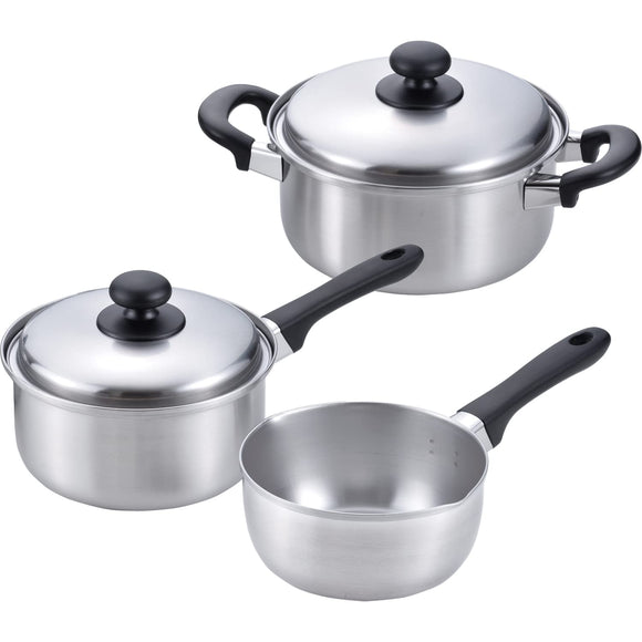 Wahei Freiz Enzo EM-020 Tsubamesanjo Snow Flat Pot, 6.3 inches (16 cm) & Single-Handle Pot, 7.9 inches (18 cm) & Double-Handled Pot, 7.9 inches (20 cm), Stainless Steel, Induction and Gas Compatible