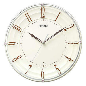 Rhythm Citizen 8MY556-006 Wall Clock, Radio Clock, Continuous Second Hand, Interior, Beige, 11.0 x 1.9 inches (28 x 4.8 cm)