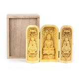 BUDDHA Dogen Soto sect THREE PANTHEON TRIPLE Open French Cylinder Height 10 cm Water TSUGE PAULOWNIA BOX