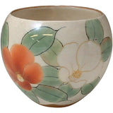 Kyō Ware AHS-16 Kiyomizu Pottery Ankiln Tea Bowl (Comes in a decorative box), Floral Collection (Red and White Camellia)