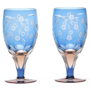 Edokiriko M-64-2BP Glass Workshop Saiho Sakura Pattern Beer Cup Pair