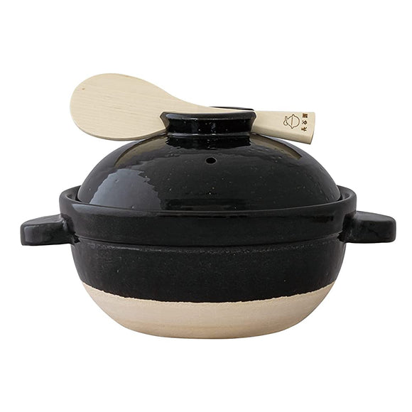 Hasegatani Pottery ACT-03 Hasegaen Kamado-san Rice Earthenware Pot, Rice Pot, 2 Cups, Approx. 33.8 fl oz (1,000 ml), Direct Fire, Black