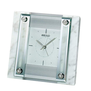 Seiko Clock QK737W Table Clock, White Marble 4.1 x 4.7 x 2.6 inches (105 x 120 x 67 mm)