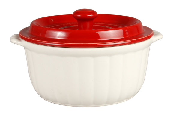 Takuzumi Kiln T-0007-026 Bamboo Seam Pot, Round L, RedWhite