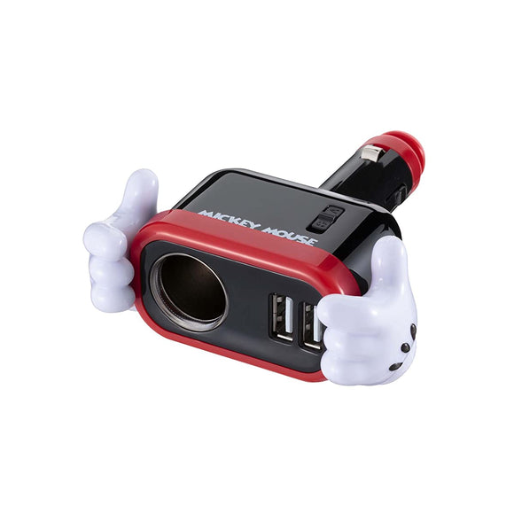 Napolex NAPOLEX WD-323 Cigarette Lighter Socket Distributor, 2 USB Terminals, Disney, Illuminated Socket D1, USB 2.4A, Mickey, For 12V Vehicles, Power Monitor Included, Fuse Included, 10A (1.2 inches (30 mm)