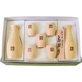 Kiso Craft Tokuri Wooden Hinoki Round Gui Cup, 7-Piece Set, Made in Japan