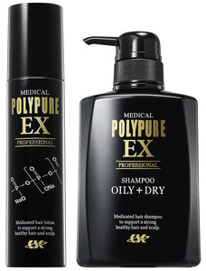 Polypure EX Shampoo Set (Medicated Hair Tonic 120ml Medicated Scalp Shampoo 350ml)