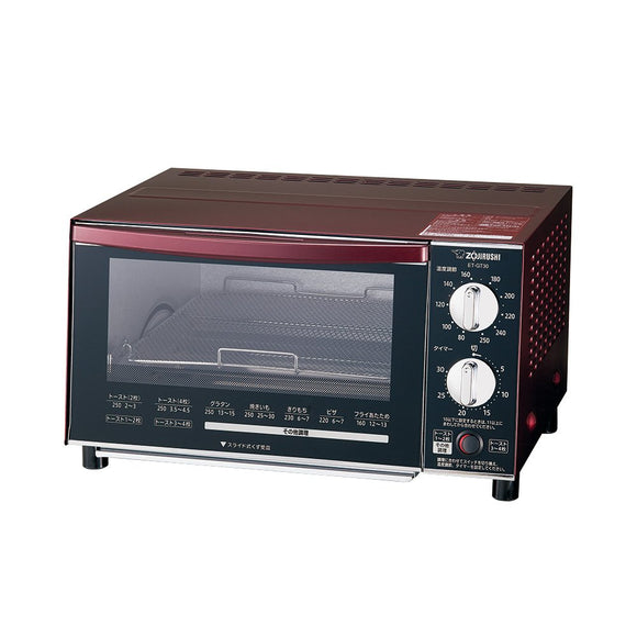 Zojirushi ET-GT30-VD Toaster Oven Toaster Kongari Club with Temperature Adjustment Function, 4-Slice Baking, Size: Approx. 15.6 x 13.6 x 8.9 inches (39.5 x 34.5 x 22.5 cm), Bordeaux