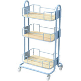 Yamazen BNT-3(SKY) Kitchen Wagon, Natural Trolley, Width 18.7 x Depth 15.0 x Height 35.8 inches (47.5 x 38 x 90.5 cm), With Casters, Wooden Shelf, Assembly, Sky Blue
