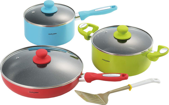 Tamahashi MC-070 Pot Set, Color Aluminum 3-Piece Set, IH Compatible, Blue, Red, Green, Single Handle, 7.1 inches (18 cm) Two-Handled Pot, 7.9 inches (20 cm) Frying Pans, 10.2 inches (26 cm)