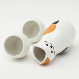 Sun Art SAN2524 “A Cup of Sake with Friends Sake Bottle” Calico Cat Sake Bottle and Cup Set, White