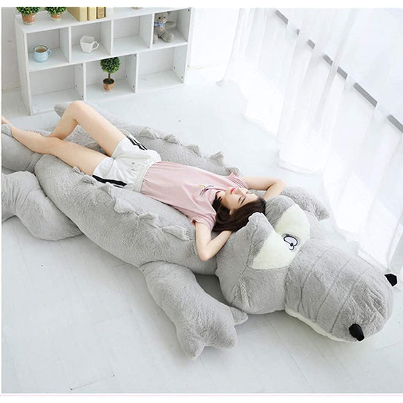 HYAKURI Plush Doll, Extra Large, Crocodile, Bear, Animal, Body Pillow, Celebration, Fluffy, 90.6 inches (230 cm), Gray