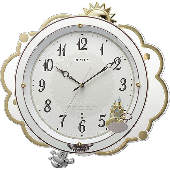 Rhythm 8MN410SR03 Wall Clock, Radio Clock, 18 Songs, Melody, Pendulum Included, White, 14.4 x 15.0 x 2.6 inches (36.6 x 38 x 6.7 cm)