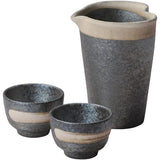 Shigaraki Ware Hechimon Sake Bowl Set, White Line Ibushi 3-1560