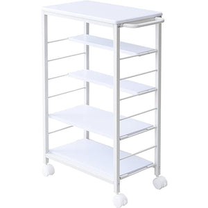 Yamazen MMG-8530C (WH/IV) Kitchen Wagon, Width 11.8 x Depth 19.7 x Height 33.5 inches (30 x 50 x 85 cm), 5 Tiers, Adjustable Shelf Height, Handle with Stopper, Easy Care Top, Assembly Required,