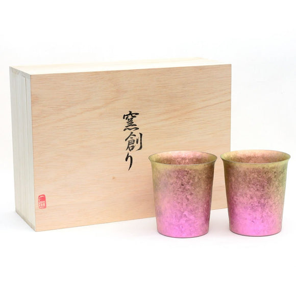 Horie Niigata Prefecture Tsubame made in Titanium Double Tumbler Cotta Every Wide Mouth CC Gradient Pink Set of 2 