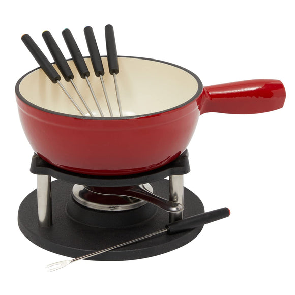 Red Fondepot Set Long Fork 6 pieces, burner cheese and chocolate (set of 10)