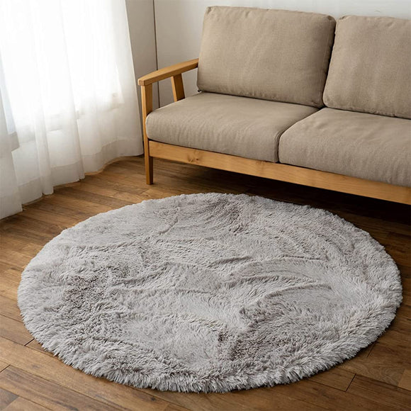 Sayansayan Excellent Mouty II, Washable Shaggy Rug, Round, 74.8 inches (190 cm) Round, Ice Gray