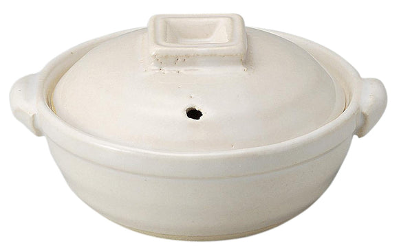 SANKO 14580 Banko Ware Pot, Milky White, No. 4, 4.9 Inches (12.5 cm), hitori Medium depth