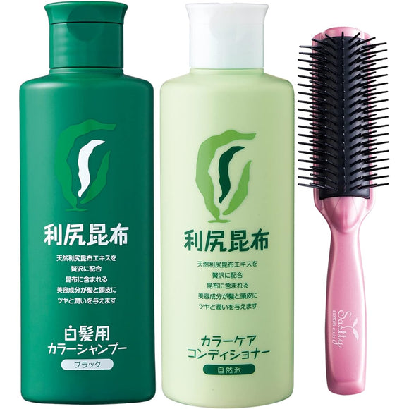 Rishiri color shampoo (black) & color care conditioner 200ml + mineral ion brush