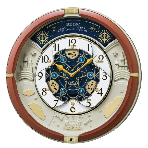 Seiko RE601B Wall Clock, Karakuri Clock, Analog, Triple Selection, Melody, Brown Metallic, 15.4 x 15.4 x 3.8 inches (39 x 39 x 9.6 cm)