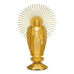 Buddha Statue, Amida Nyorai for Oesai 6.2 inches (15.7 cm) (Gold Plated/24 karat) Buddhist Hideo Makita Original Sculptor_"Shodo Mansumo Honwaiji" (Sish)" Takaoka Copper ware (Amidaniori Nishishishi/M)